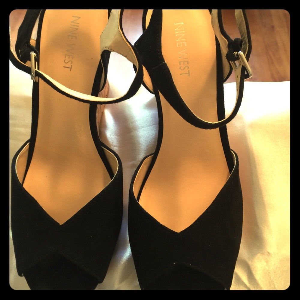 Nine West Black Suede Platform Wedges